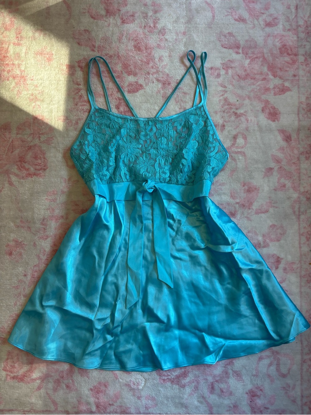 California Miss lace lingerie style sheer babydoll top with satin bow detail